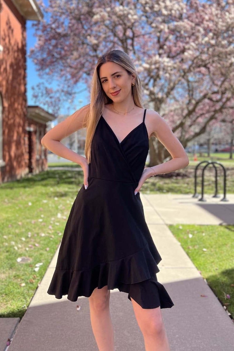ULTRANICE Black Summer Dress Womens 2025 Sundresses Spring Casual Wrap Flowy Midi Vestidos Outfits Clothes Wedding Guest Semi Formal Graduation Party V Neck Spaghetti Strap Dresses(Black,XXL) - Image 2